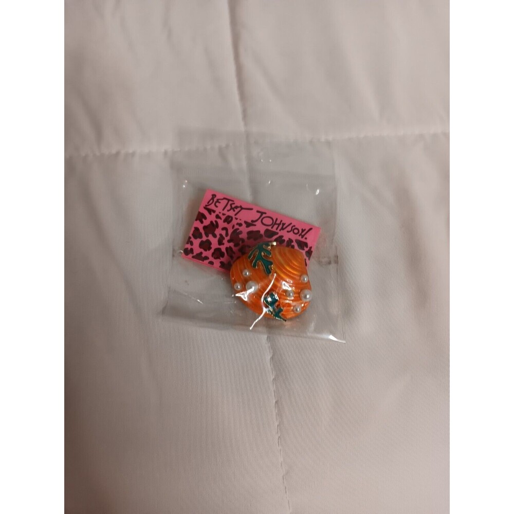 Betsey Johnson Brooch Pin Shell Seaweed Orange
